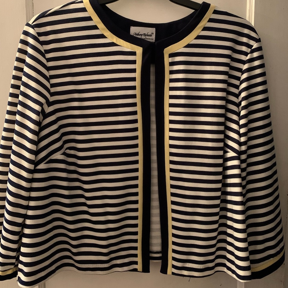 Navy blue and white nautical style cardigan